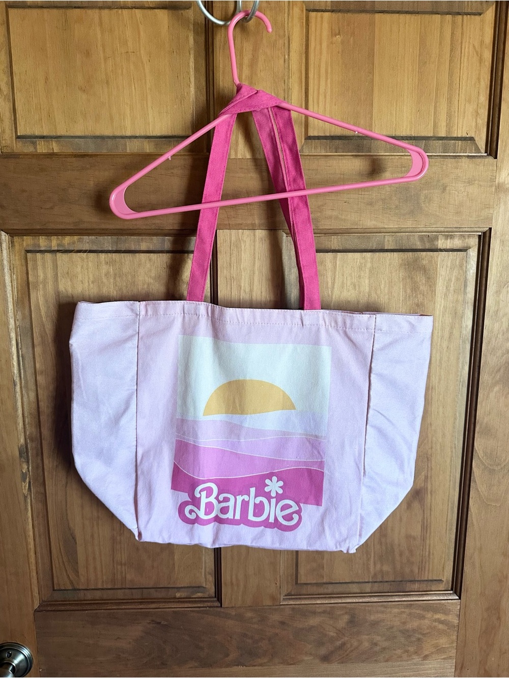Barbie Pink Canvas Tote with Sunset Graphic Malibu Barbie cafe NWT